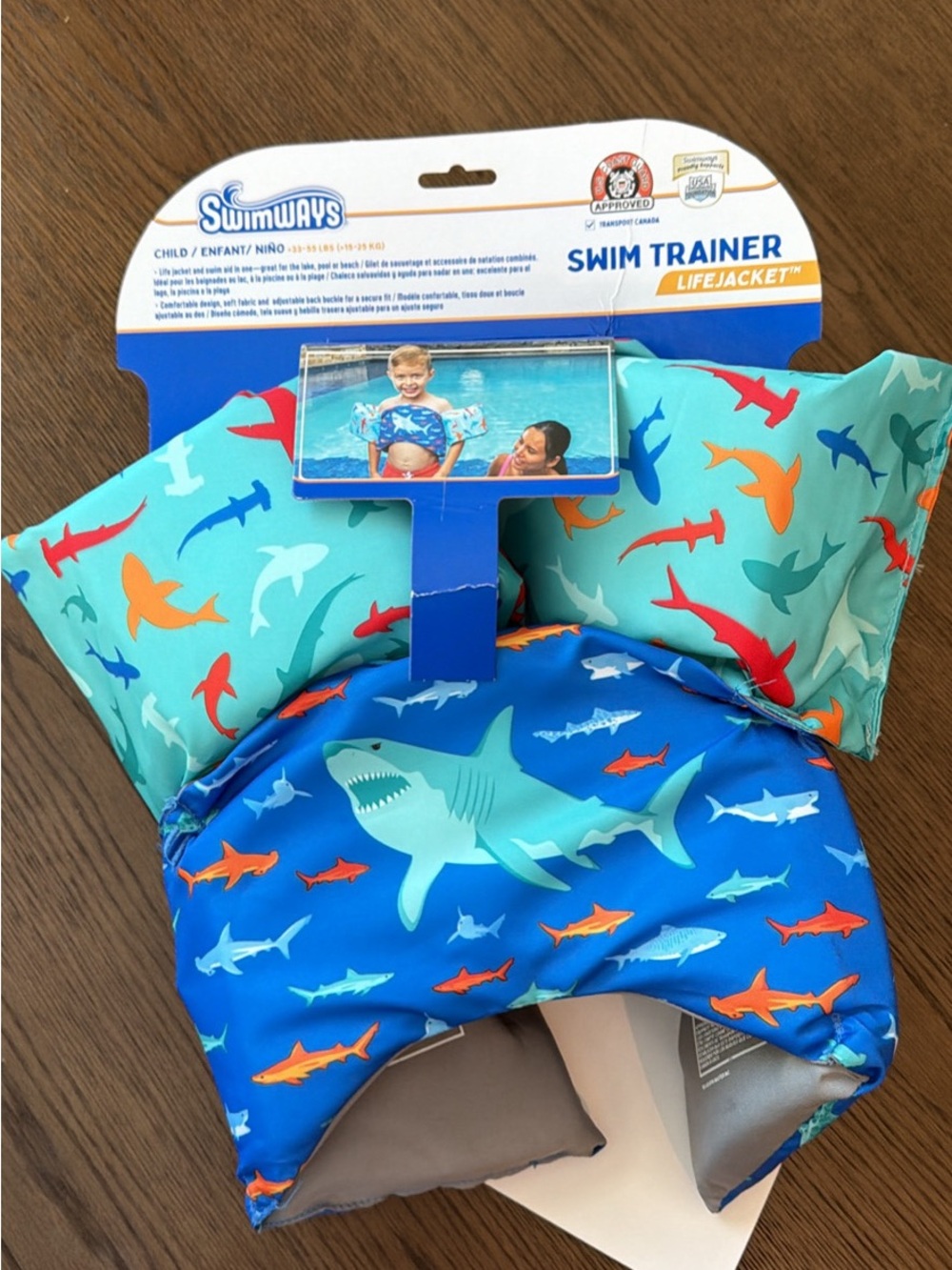 Kids Shark Print Swim Trainer Lifejacket - Blue/Teal